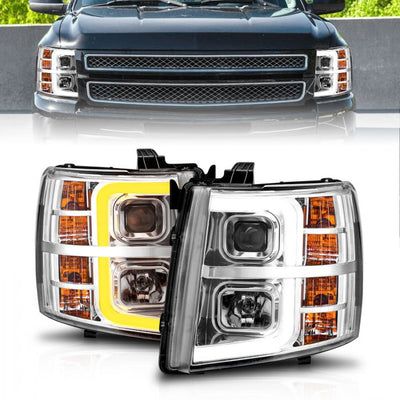 ANZO - 2007-2013 CHEVROLET SILVERADO 1500/2500HD/3500HD SEQUENTIAL PLANK PROJECTOR HEADLIGHTS CHROME-Headlights-Deviate Dezigns (DV8DZ9)