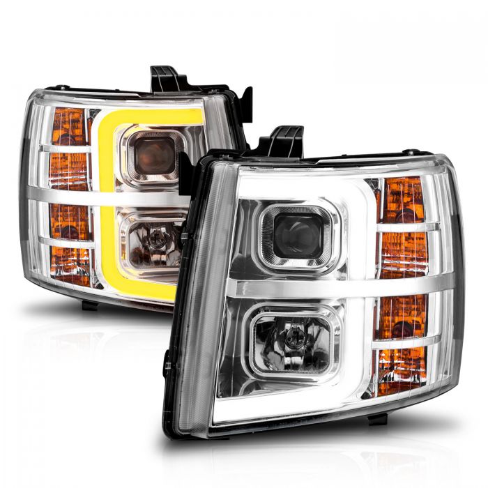 ANZO - 2007-2013 CHEVROLET SILVERADO 1500/2500HD/3500HD SEQUENTIAL PLANK PROJECTOR HEADLIGHTS CHROME-Headlights-Deviate Dezigns (DV8DZ9)