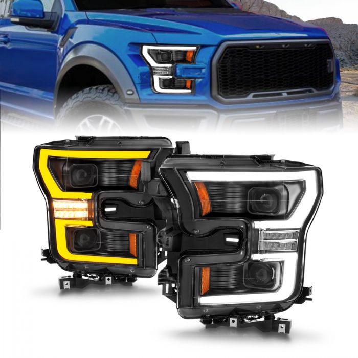 ANZO - 2015-2017 FORD F150 FULL LED PROJECTOR HEADLIGHTS BLACK HOUSING WITH SWITCHBACK LIGHT BAR-Headlights-Deviate Dezigns (DV8DZ9)