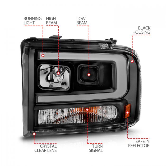 ANZO - 2005-2007 FORD SUPER DUTY PLANK STYLE PROJECTOR HEADLIGHTS BLACK HOUSING WITH AMBER-Headlights-Deviate Dezigns (DV8DZ9)