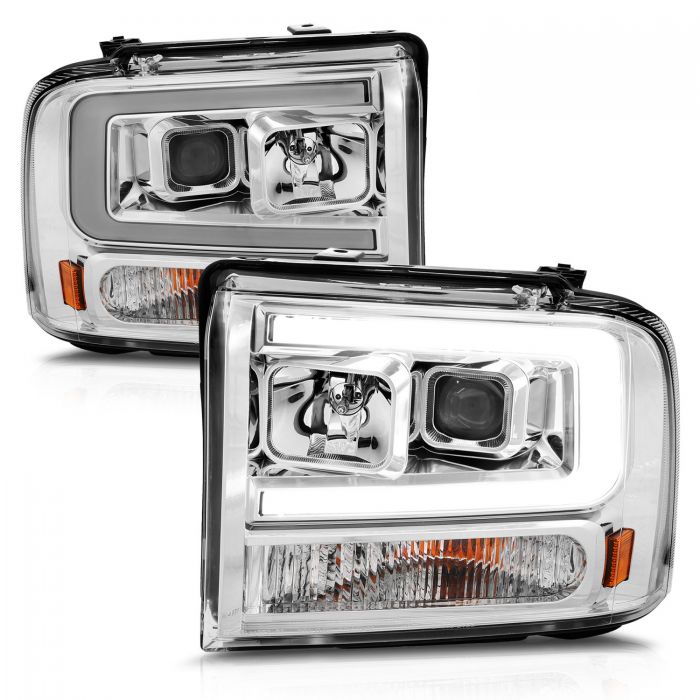 ANZO - 2005-2007 FORD SUPER DUTY PLANK STYLE PROJECTOR HEADLIGHTS CHROME HOUSING WITH AMBER-Headlights-Deviate Dezigns (DV8DZ9)