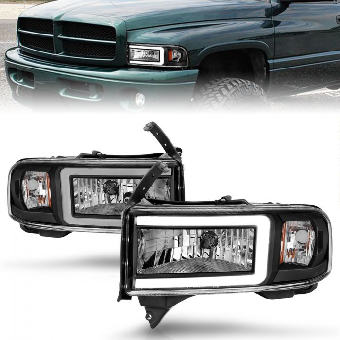 ANZO - 1994-2002 DODGE RAM 1500/2500/3500 BLACK HOUSING HEADLIGHT WITH AMBER C LIGHT BAR-Headlights-Deviate Dezigns (DV8DZ9)