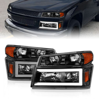 ANZO - 2004-2012 CHEVROLET COLORADO HEADLIGHT BLACK 4PCS WITH C LIGHT BAR PARKING LIGHTS-Headlights-Deviate Dezigns (DV8DZ9)