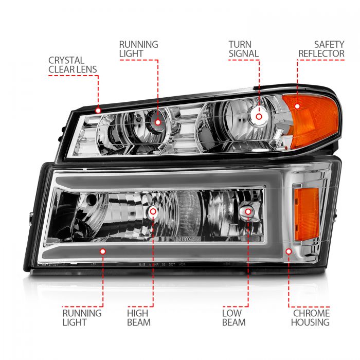 ANZO - 2004-2012 CHEVROLET COLORADO HEADLIGHT CHROME 4PCS WITH C LIGHT BAR PARKING LIGHTS-Headlights-Deviate Dezigns (DV8DZ9)