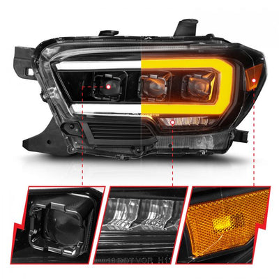 ANZO - 2016-2022 TOYOTA TACOMA BLACK FULL LED PROJECTOR PLANK STYLE HEADLIGHTS WITH INITIATION FEATURE & SEQUENTIAL (HALOGEN DRL)-Headlights-Deviate Dezigns (DV8DZ9)