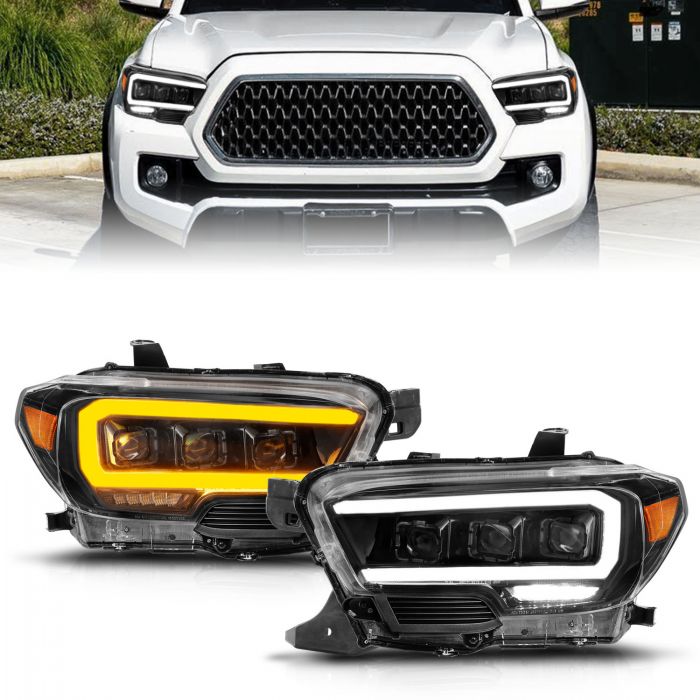 ANZO - 2016-2022 TOYOTA TACOMA BLACK FULL LED PROJECTOR PLANK STYLE HEADLIGHTS WITH INITIATION FEATURE & SEQUENTIAL-Headlights-Deviate Dezigns (DV8DZ9)