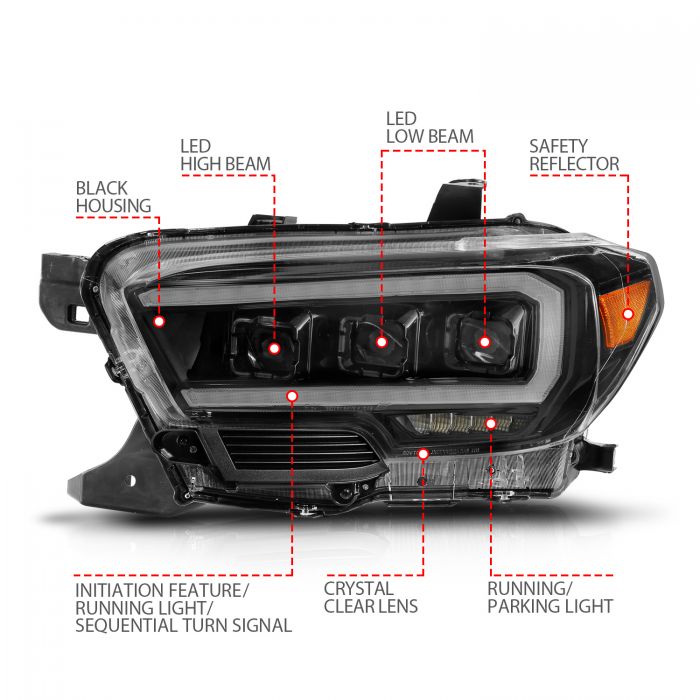 ANZO - 2016-2022 TOYOTA TACOMA BLACK FULL LED PROJECTOR PLANK STYLE HEADLIGHTS WITH INITIATION FEATURE & SEQUENTIAL-Headlights-Deviate Dezigns (DV8DZ9)