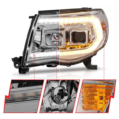 ANZO - 2005-2011 TOYOTA TACOMA CHROME PLANK PROJECTOR HEADLIGHTS WITH SEQUENTIAL SIGNAL-Headlights-Deviate Dezigns (DV8DZ9)