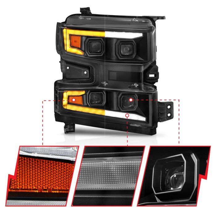 ANZO - 2019-2021 CHEVROLET SILVERADO 1500 FULL LED PROJECTOR PLANK STYLE HEADLIGHTS SEQUENTIAL SIGNAL BLACK WITH INITIATION FEATURE-Headlights-Deviate Dezigns (DV8DZ9)