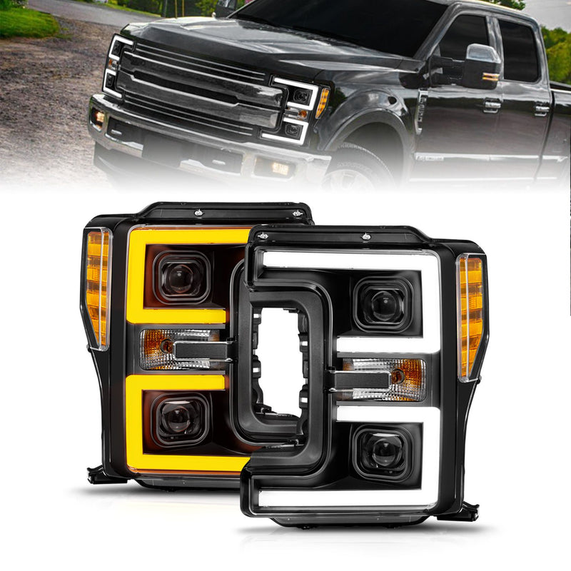 ANZO - 2017-2019 FORD SUPER DUTY FULL LED PROJECTOR SWITCHBACK PLANK HEADLIGHTS BLACK-Headlights-Deviate Dezigns (DV8DZ9)