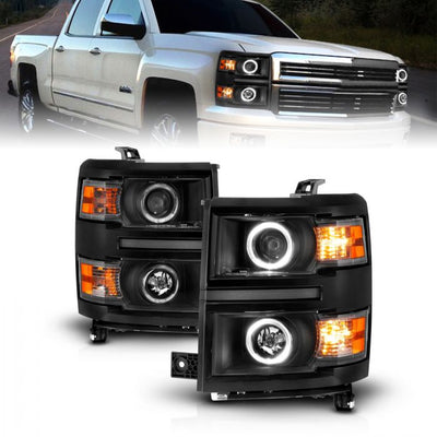 ANZO - 2014-2015 CHEVROLET SILVERADO 1500 PROJECTOR HEADLIGHTS LED HALO BLACK CLEAR WITH BLACK TRIM-Headlights-Deviate Dezigns (DV8DZ9)