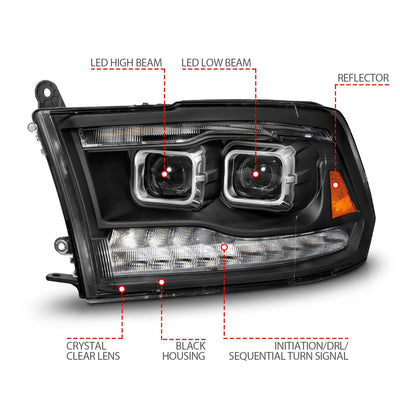 ANZO - 2009-2020 RAM 1500/2010-2018 RAM 2500/3500 FULL LED PROJECTOR PLANK STYLE BLACK HEADLIGHTS W/ INITIATION & SEQUENTIAL SIGNAL-Headlights-Deviate Dezigns (DV8DZ9)