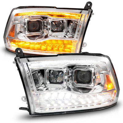 ANZO - 2009-2019 RAM 1500/2010-2018 RAM 2500/3500 PROJECTOR HEADLIGHTS CHROME HOUSING CLEAR LENS AMBER W/ SEQUENTIAL LIGHT BAR-Headlights-Deviate Dezigns (DV8DZ9)