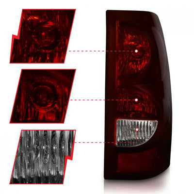 ANZO - 2003-2006 CHEVROLET SILVERADO 1500/2500/3500 CLASSIC TAILLIGHT DARK RED/CLEAR LENS WITH BLACK TRIM-Tail Lights-Deviate Dezigns (DV8DZ9)