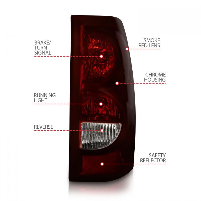 ANZO - 2003-2006 CHEVROLET SILVERADO 1500/2500/3500 CLASSIC TAILLIGHT DARK RED/CLEAR LENS WITH BLACK TRIM-Tail Lights-Deviate Dezigns (DV8DZ9)