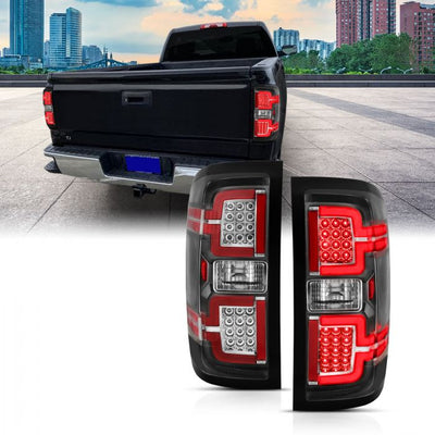 ANZO - 2014-2018 CHEVROLET SILVERADO 1500 2015-2019 2500HD/3500HD DUALLY LED TAILLIGHTS BLACK CLEAR-Tail Lights-Deviate Dezigns (DV8DZ9)