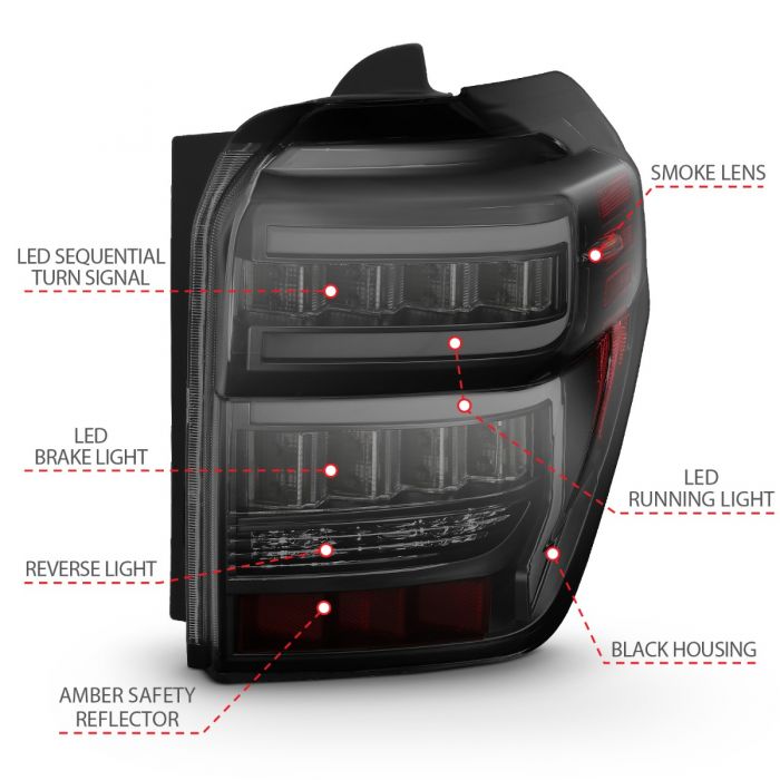 ANZO - 2014-2022 TOYOTA 4RUNNER TAILLIGHTS BLACK HOUSING SMOKE LENS RED LIGHT BAR WITH SEQUENTIAL-Tail Lights-Deviate Dezigns (DV8DZ9)