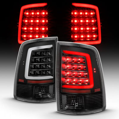 ANZO - 2009-2018 DODGE RAM 1500/2500/3500 LED TAILLIGHTS BLACK CLEAR WITH C LIGHT BAR-Tail Lights-Deviate Dezigns (DV8DZ9)