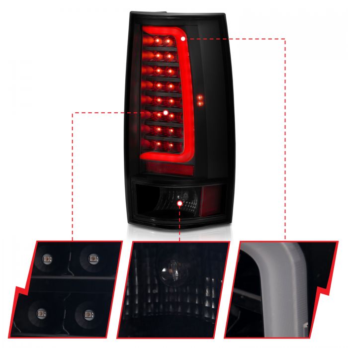 ANZO - 2007-2014 CHEVROLET TAHOE/SUBURBAN/GMC YUKON LED TAILLIGHT PLANK STYLE BLACK WITH SMOKE LENS-Tail Lights-Deviate Dezigns (DV8DZ9)