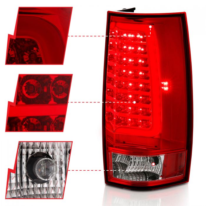 ANZO - 2007-2014 CHEVROLET TAHOE/SUBURBAN/GMC YUKON LED TAILLIGHT PLANK STYLE CHROME WITH RED/CLEAR LENS-Tail Lights-Deviate Dezigns (DV8DZ9)