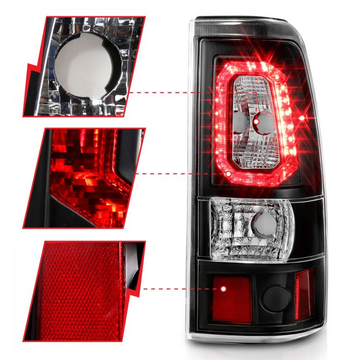 ANZO - 1999-2002 CHEVROLET SILVERADO 1500/2500/3500 CLASSIC 07 LED TAILLIGHTS PLANK STYLE BLACK WITH CLEAR LENS-Tail Lights-Deviate Dezigns (DV8DZ9)