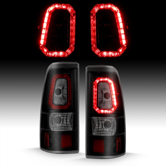 ANZO - 1999-2002 CHEVROLET SILVERADO 1500/2500/3500 LED TAILLIGHTS PLANK STYLE BLACK WITH SMOKE LENS-Tail Lights-Deviate Dezigns (DV8DZ9)