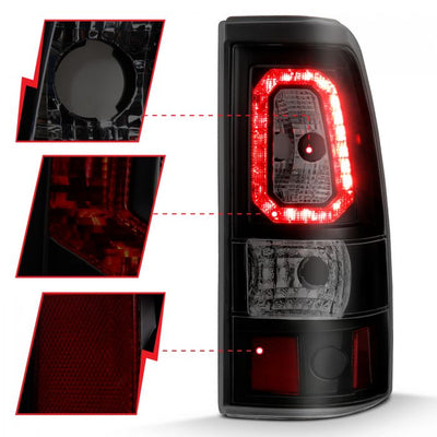 ANZO - 1999-2002 CHEVROLET SILVERADO 1500/2500/3500 LED TAILLIGHTS PLANK STYLE BLACK WITH SMOKE LENS-Tail Lights-Deviate Dezigns (DV8DZ9)