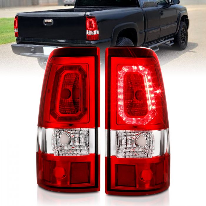 ANZO - 1999-2002 CHEVROLET SILVERADO 1500/2500/3500 LED TAILLIGHTS PLANK STYLE CHROME WITH RED/CLEAR LENS-Tail Lights-Deviate Dezigns (DV8DZ9)