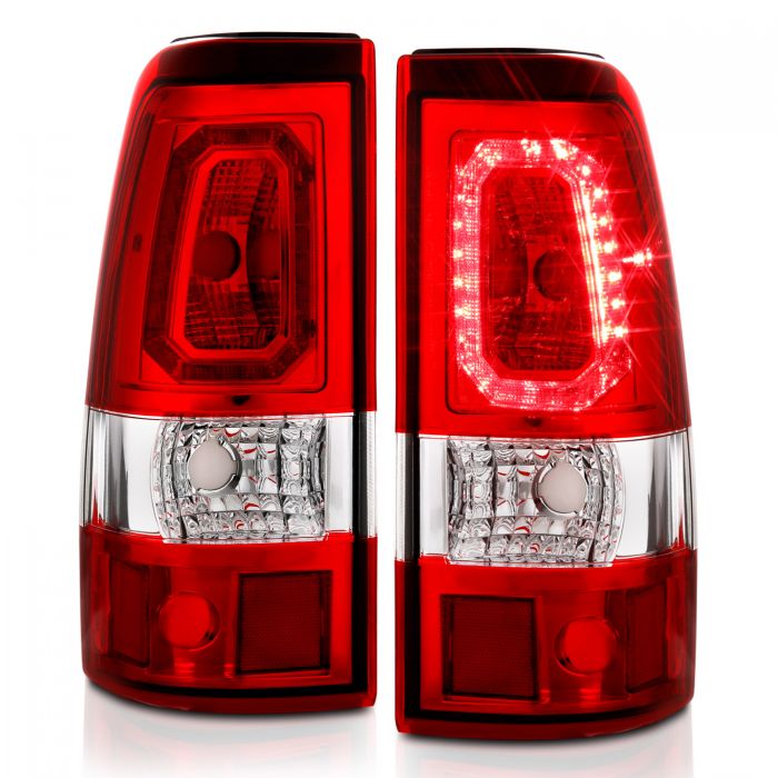 ANZO - 1999-2002 CHEVROLET SILVERADO 1500/2500/3500 LED TAILLIGHTS PLANK STYLE CHROME WITH RED/CLEAR LENS-Tail Lights-Deviate Dezigns (DV8DZ9)