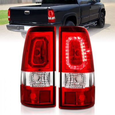 ANZO - 2003-2006 CHEVROLET SILVERADO 1500/2500/3500 CLASSIC LED BAR TAILLIGHT CHROME RED/CLEAR LENS-Tail Lights-Deviate Dezigns (DV8DZ9)