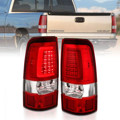 ANZO - 1999-2002 CHEVROLET SILVERADO 1500/2500/3500 CLASSIC 07 LED TAILLIGHTS PLANK STYLE CHROME RED/CLEAR LENS-Tail Lights-Deviate Dezigns (DV8DZ9)