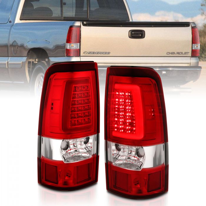 ANZO - 2003-2006 CHEVROLET SILVERADO 1500/2500/3500 CLASSIC LED C BAR STYLE TAILLIGHTS CHROME RED LENS-Tail Lights-Deviate Dezigns (DV8DZ9)