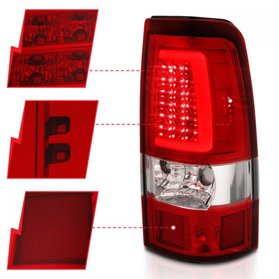 ANZO - 2003-2006 CHEVROLET SILVERADO 1500/2500/3500 CLASSIC LED C BAR STYLE TAILLIGHTS CHROME RED LENS-Tail Lights-Deviate Dezigns (DV8DZ9)