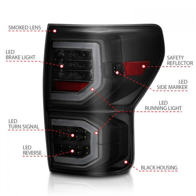 ANZO - 2007-2013 TOYOTA TUNDRA LED TAILLIGHTS PLANK STYLE BLACK WITH SMOKE LENS-Tail Lights-Deviate Dezigns (DV8DZ9)