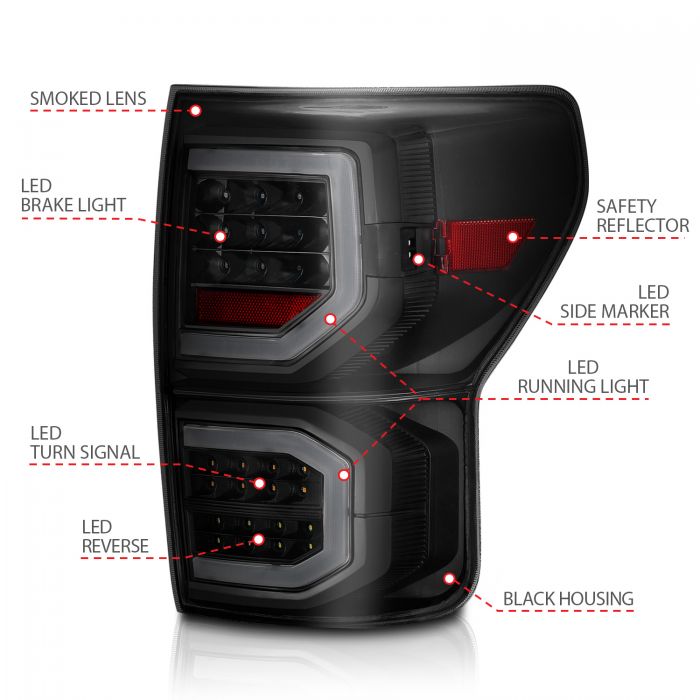 ANZO - 2007-2013 TOYOTA TUNDRA LED TAILLIGHTS PLANK STYLE BLACK WITH SMOKE LENS-Tail Lights-Deviate Dezigns (DV8DZ9)