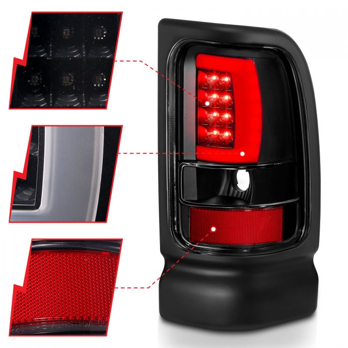 ANZO - 1994-2001 DODGE RAM 1500/2500/3500 LED TAILLIGHTS PLANK STYLE BLACK WITH CLEAR LENS-Tail Lights-Deviate Dezigns (DV8DZ9)