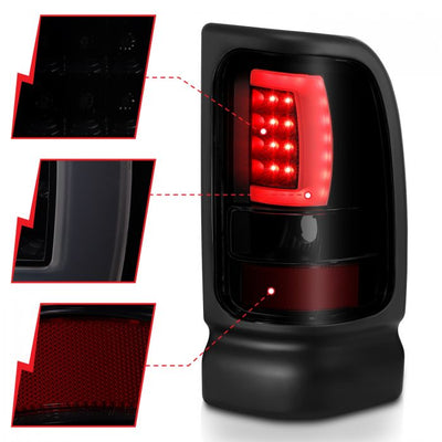 ANZO - 1994-2001 DODGE RAM 1500/2500/3500 LED TAILLIGHTS PLANK STYLE BLACK WITH SMOKE LENS-Tail Lights-Deviate Dezigns (DV8DZ9)