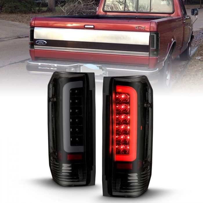 ANZO - 1989-1996 FORD F150/F250/F350 LED TAILLIGHTS BLACK HOUSING SMOKE LENS-Tail Lights-Deviate Dezigns (DV8DZ9)