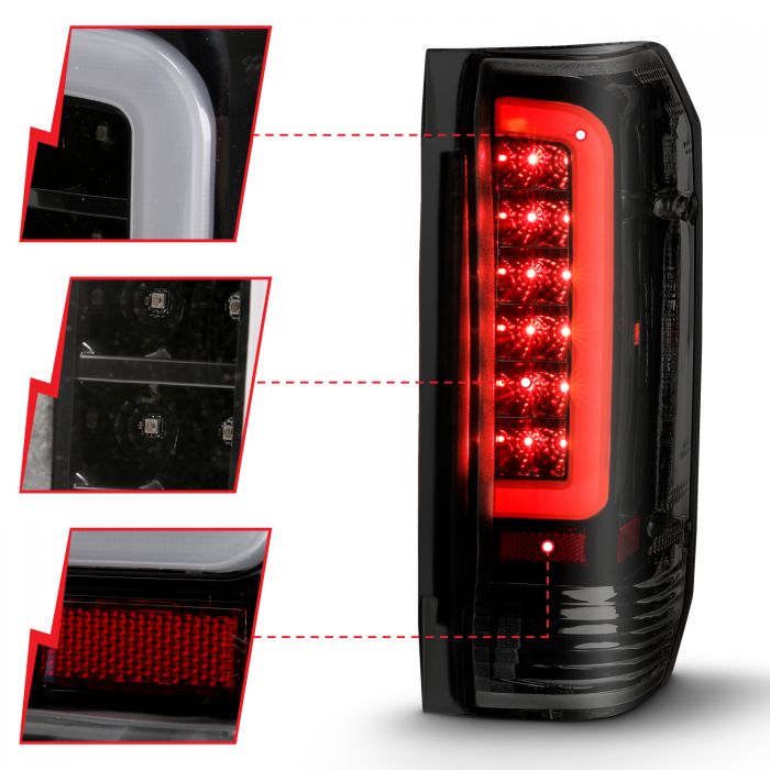 ANZO - 1989-1996 FORD F150/F250/F350 LED TAILLIGHTS BLACK HOUSING SMOKE LENS-Tail Lights-Deviate Dezigns (DV8DZ9)