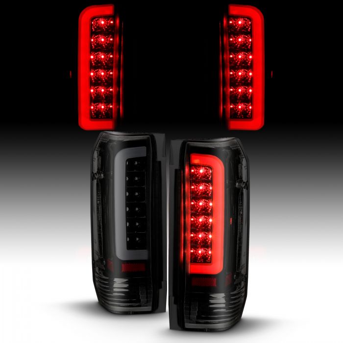 ANZO - 1989-1996 FORD F150/F250/F350 LED TAILLIGHTS BLACK HOUSING SMOKE LENS-Tail Lights-Deviate Dezigns (DV8DZ9)