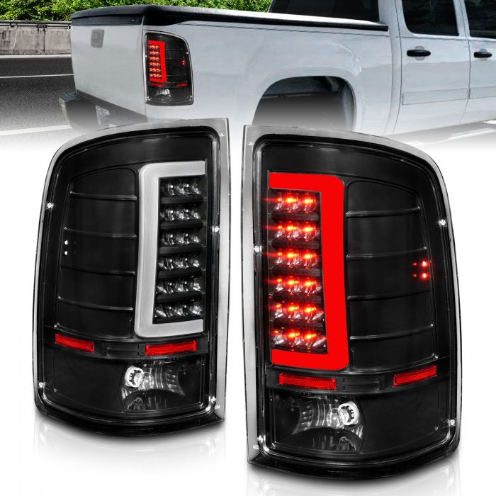 ANZO - 2007-2013 GMC SIERRA 1500/2500HD/3500HD LED TAILLIGHTS BLACK HOUSING CLEAR LENS WITH C LIGHT BAR-Tail Lights-Deviate Dezigns (DV8DZ9)