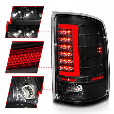 ANZO - 2007-2013 GMC SIERRA 1500/2500HD/3500HD LED TAILLIGHTS BLACK HOUSING CLEAR LENS WITH C LIGHT BAR-Tail Lights-Deviate Dezigns (DV8DZ9)