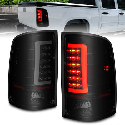 ANZO - 2007-2013 GMC SIERRA 1500/2500HD/3500HD LED TAILLIGHTS BLACK HOUSING SMOKE LENS WITH C LIGHT BAR-Tail Lights-Deviate Dezigns (DV8DZ9)