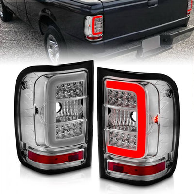 ANZO - 2001-2011 FORD RANGER TAILLIGHTS CHROME HOUSING CLEAR LENS WITH C LIGHT BAR-Tail Lights-Deviate Dezigns (DV8DZ9)