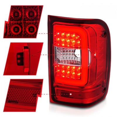 ANZO - 2001-2011 FORD RANGER TAILLIGHTS RED CLEAR LENS WITH CHROME HOUSING C LIGHT BAR-Tail Lights-Deviate Dezigns (DV8DZ9)