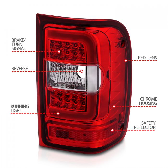 ANZO - 2001-2011 FORD RANGER TAILLIGHTS RED CLEAR LENS WITH CHROME HOUSING C LIGHT BAR-Tail Lights-Deviate Dezigns (DV8DZ9)