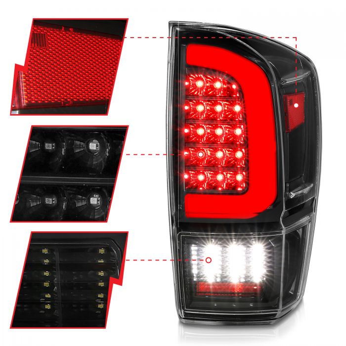 ANZO - 2016-2022 TOYOTA TACOMA FULL LED TAILLIGHTS BLACK SEQUENTIAL WITH C LIGHT BAR-Tail Lights-Deviate Dezigns (DV8DZ9)