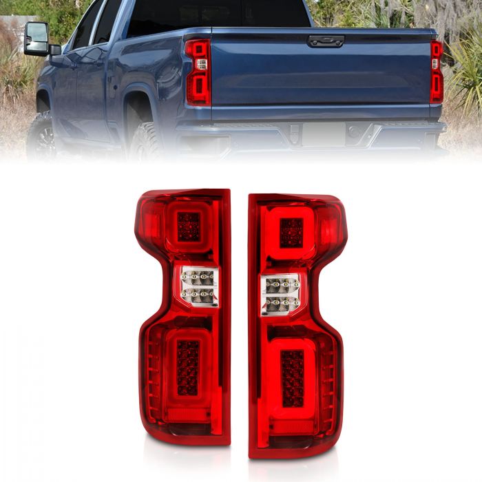 ANZO - 2019-2021 CHEVROLET SILVERADO 1500 FULL LED TAILLIGHT CHROME HOUSING RED/CLEAR LENS (FACTORY LED MODELS)-Tail Lights-Deviate Dezigns (DV8DZ9)