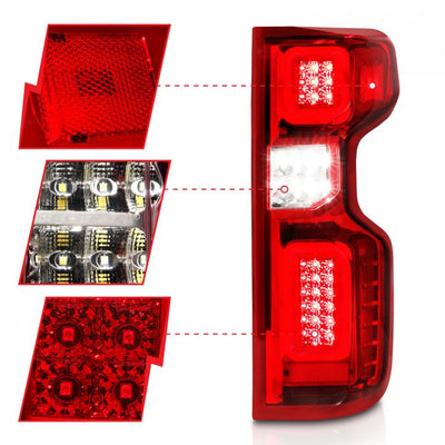 ANZO - 2019-2021 CHEVROLET SILVERADO 1500 FULL LED TAILLIGHT CHROME HOUSING RED/CLEAR LENS (FACTORY LED MODELS)-Tail Lights-Deviate Dezigns (DV8DZ9)