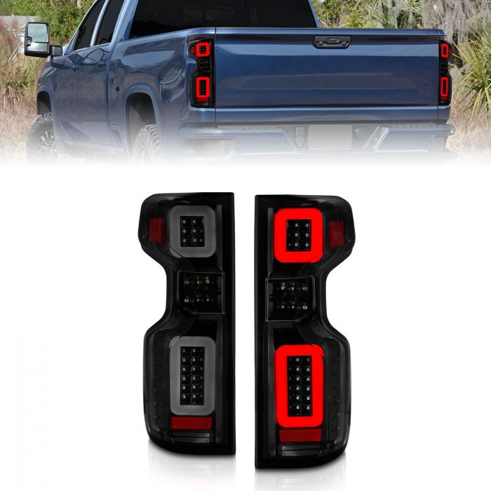 ANZO - 2019-2021 CHEVROLET SILVERADO 1500 FULL LED TAILLIGHT BLACK HOUSING SMOKE LENS (FACTORY HALOGEN BULB MODEL)-Tail Lights-Deviate Dezigns (DV8DZ9)